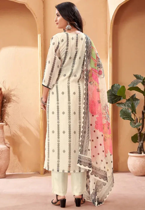 CREAM WITH BLACK DESIGNER PRINTED KURTA SET