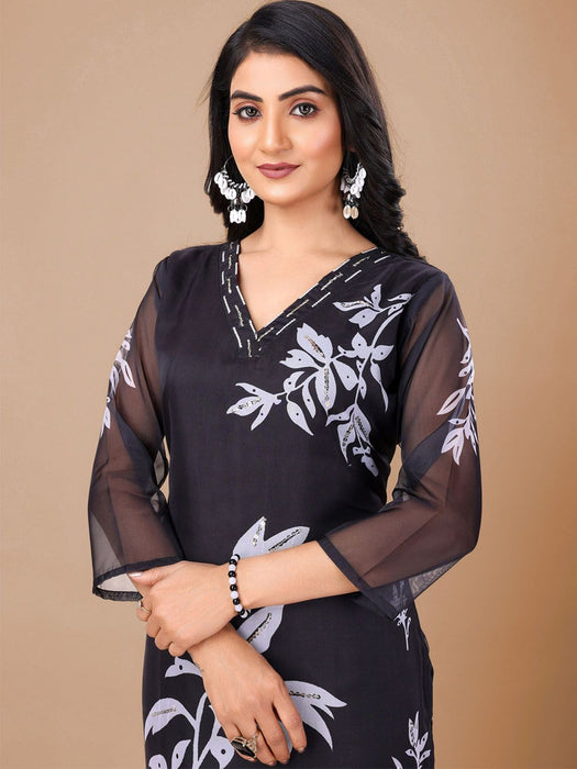 BLACK FLOWER PRINTED KURTA SET