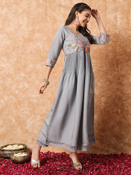 GREY ALIYA CUT DESIGNER PRINTED KURTA SET