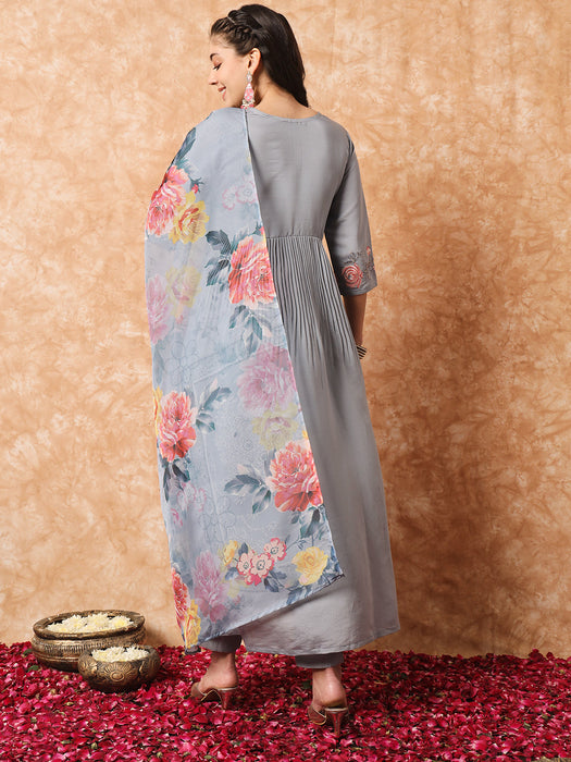 GREY ALIYA CUT DESIGNER PRINTED KURTA SET