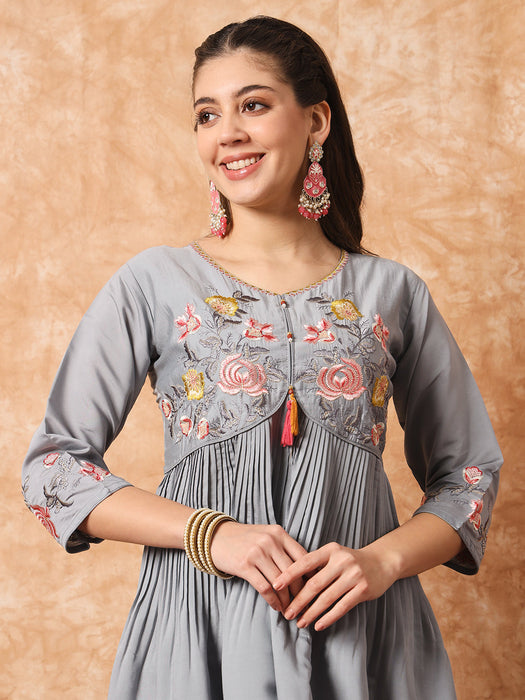 GREY ALIYA CUT DESIGNER PRINTED KURTA SET