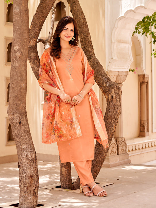 ORANGE WITH EMBROIDERY DESIGNER KURTA SET