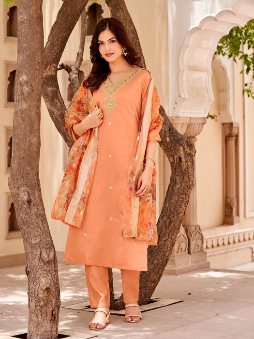 ORANGE WITH EMBROIDERY DESIGNER KURTA SET