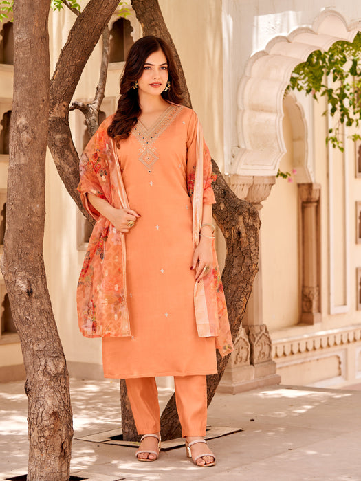 ORANGE WITH EMBROIDERY DESIGNER KURTA SET