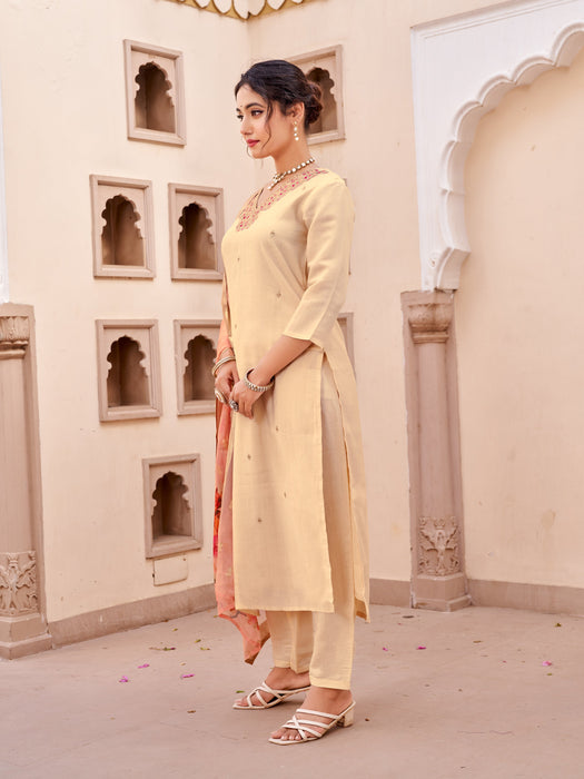 DARK CREAM WITH EMBROIDERY DESIGNER KURTA SET