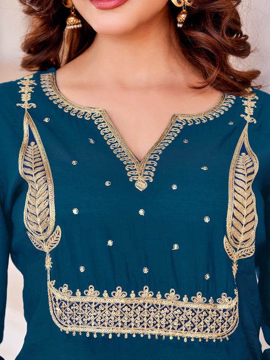 DARK RAMA EMBROIDERY KURTA SET