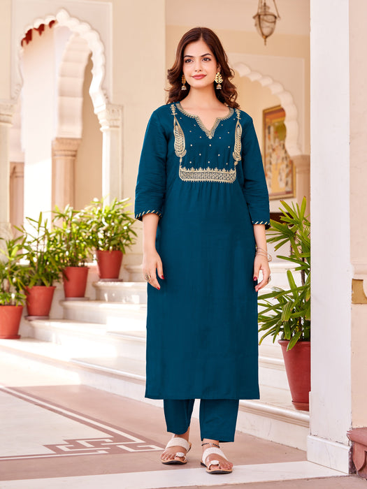 DARK RAMA EMBROIDERY KURTA SET