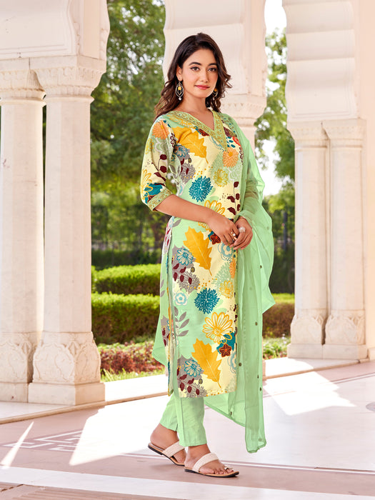 PISTA PRINTED EMBROIDERY KURTA SET