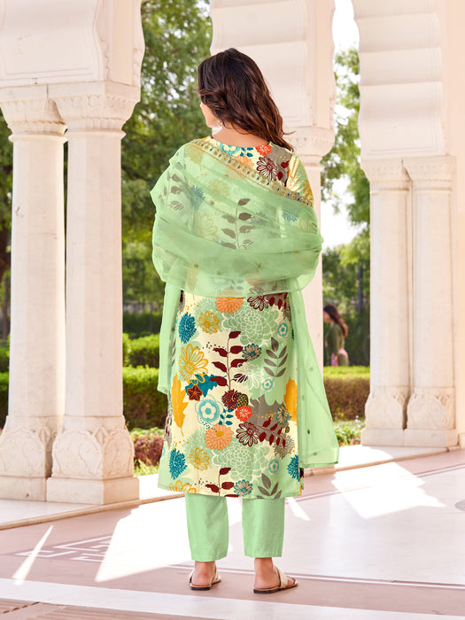 PISTA PRINTED EMBROIDERY KURTA SET