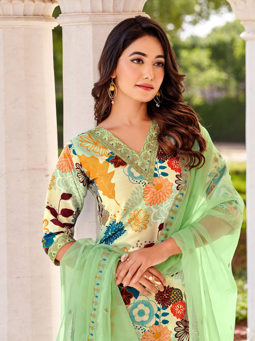 PISTA PRINTED EMBROIDERY KURTA SET