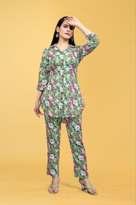 CLAY ASH FLOWER PRINTED TOP AND PLAZZO CO-ORD SET