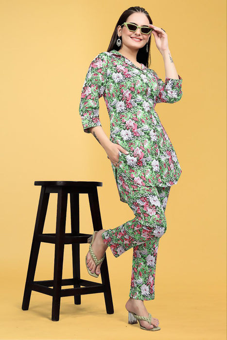 CLAY ASH FLOWER PRINTED TOP AND PLAZZO CO-ORD SET