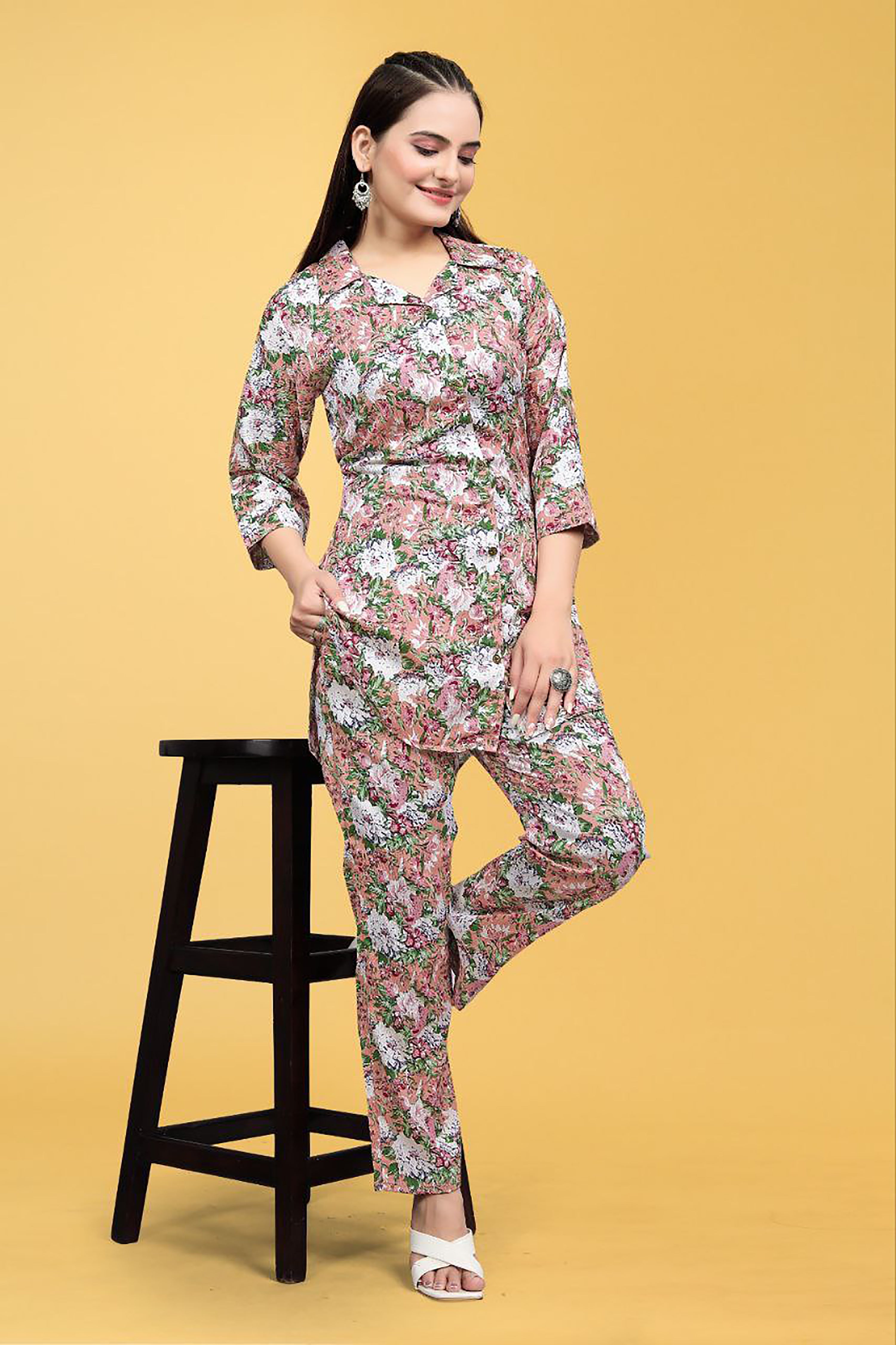 FADED PINK FLOWER PRINTED TOP AND PLAZZO CO-ORD SET